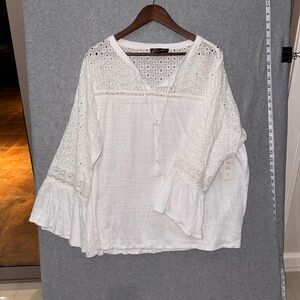 White Bell Sleeve Blouse with Ruffled Details